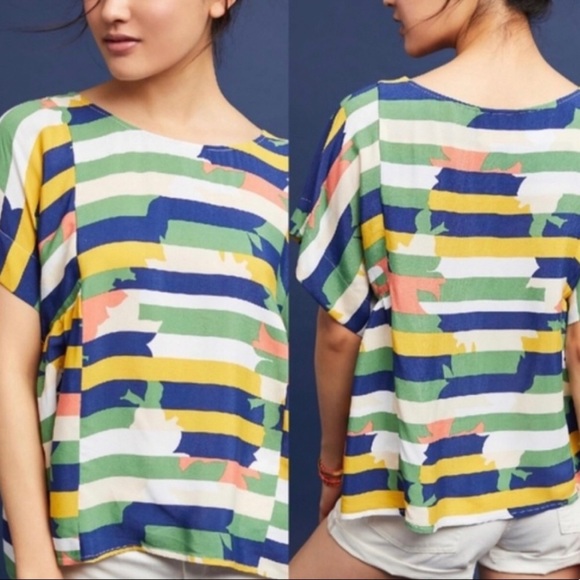ANTHROPOLOGIE MAEVE Mila Colorful Abstract Striped Blouse—SZ. Small - Picture 3 of 14